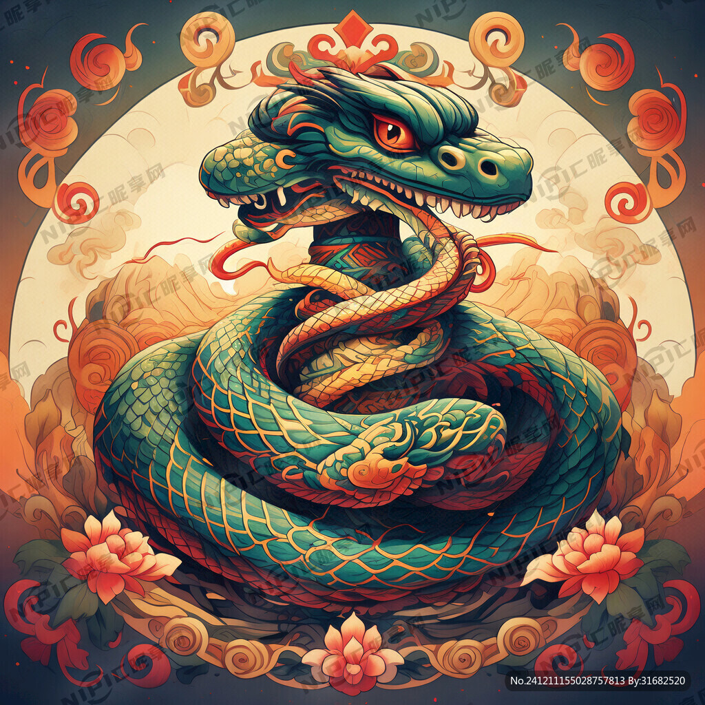 蛇图腾 部落 图腾柱 插画