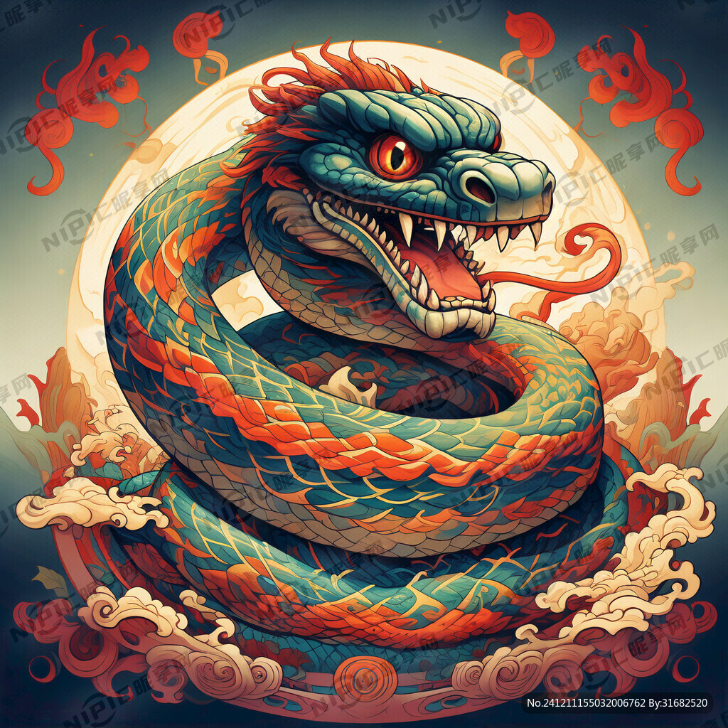 蛇图腾 部落 图腾柱 插画