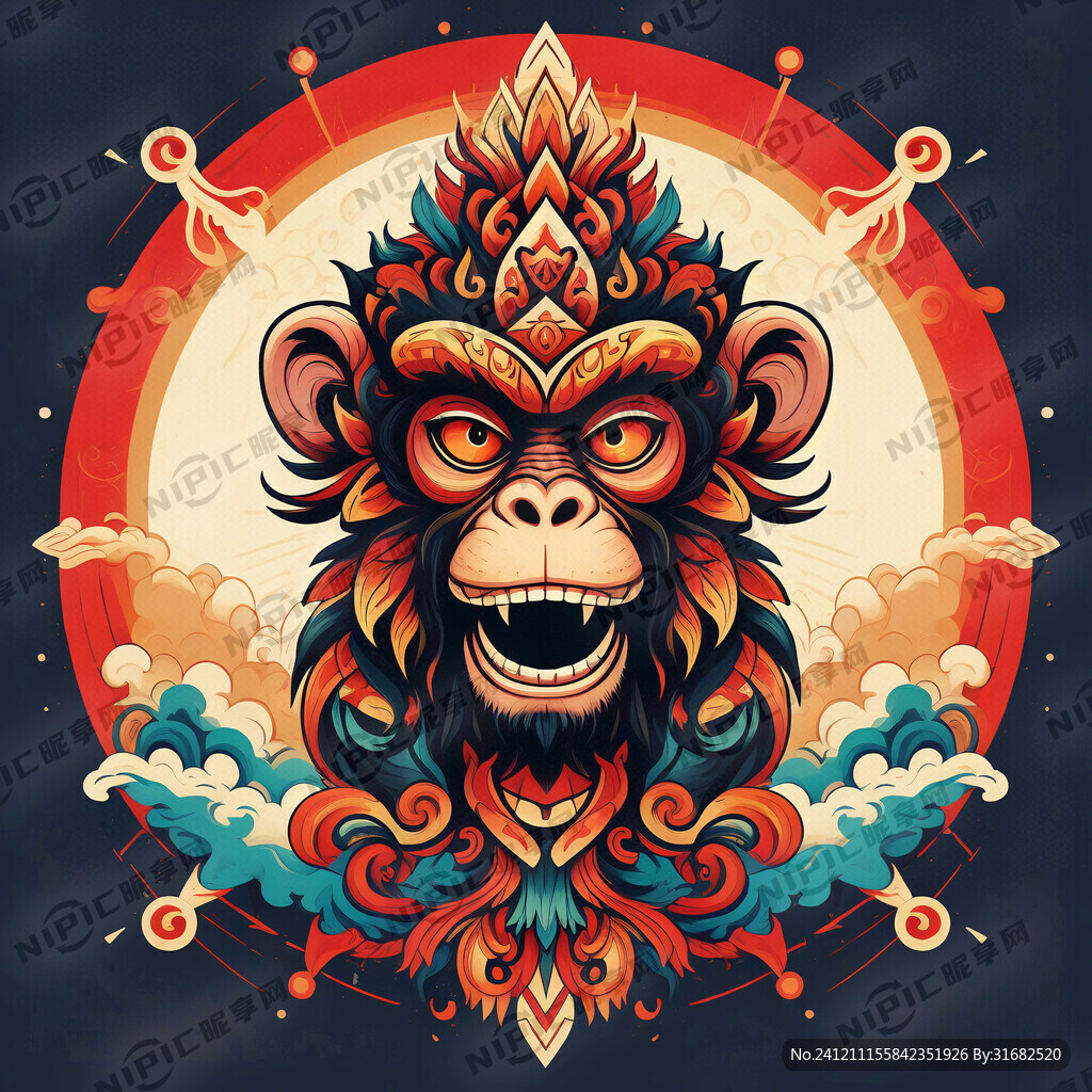 猴图腾 部落 图腾柱 插画