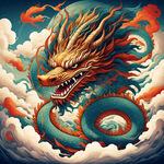 龙图腾，部落，图腾柱，插画，国潮风格，色彩鲜艳