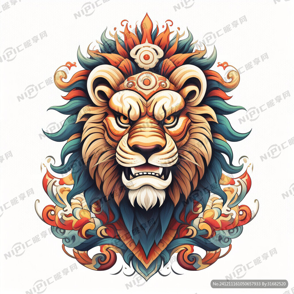 狮图腾 部落 图腾柱 插画