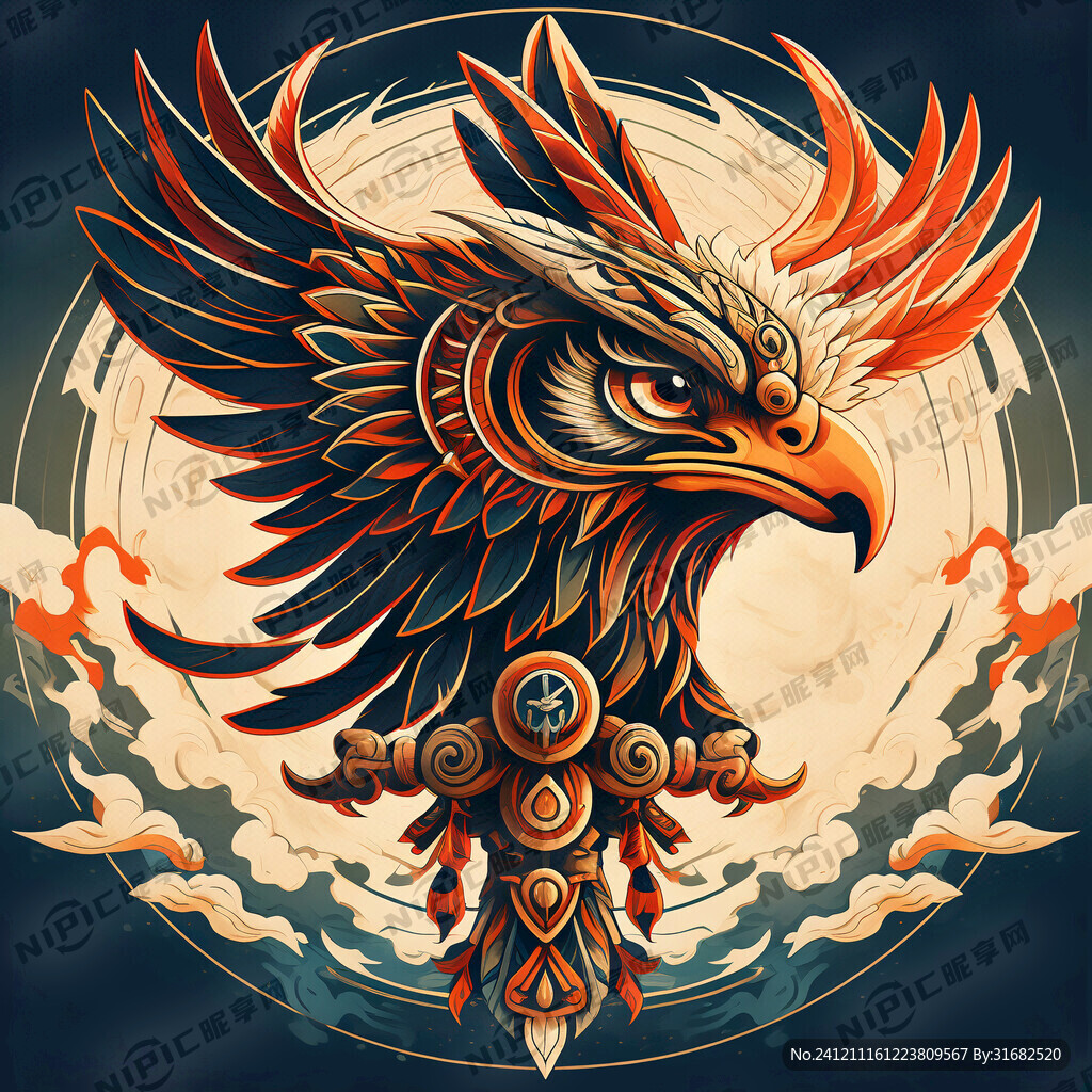 鹰图腾 部落 图腾柱 插画