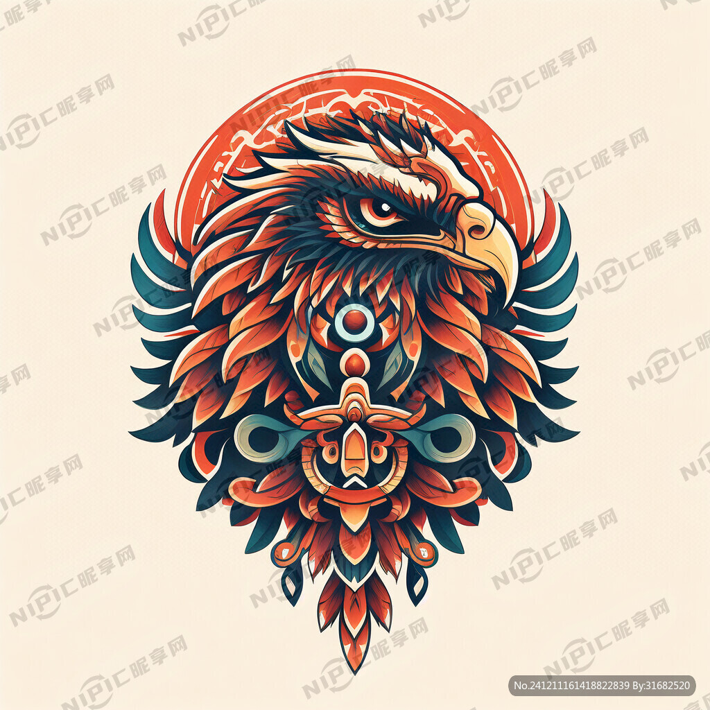 鹰图腾 部落 图腾柱 插画