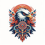鹰图腾，部落，图腾柱，插画，国潮风格，色彩鲜艳
