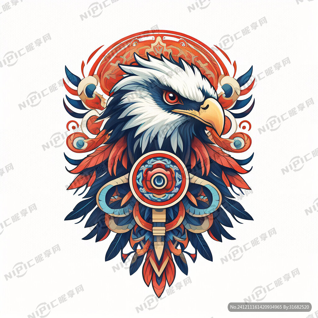 鹰图腾 部落 图腾柱 插画