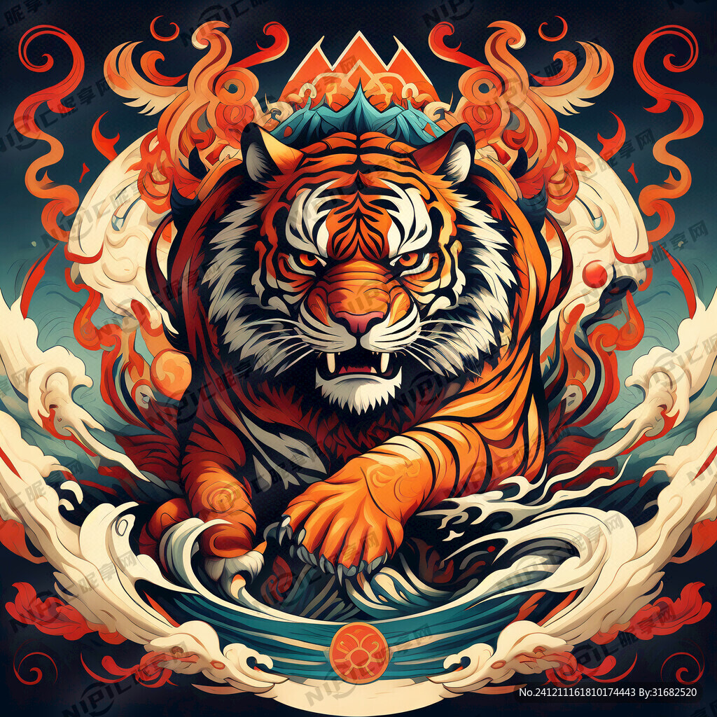 虎图腾 部落 图腾柱 插画