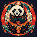 熊猫图腾，部落，图腾柱，插画，国潮风格，色彩鲜艳