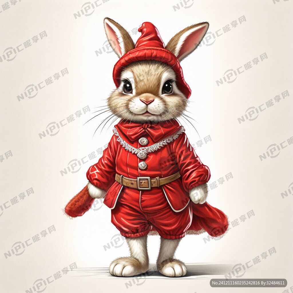 复古喜庆红衣服单独兔子全身卡通