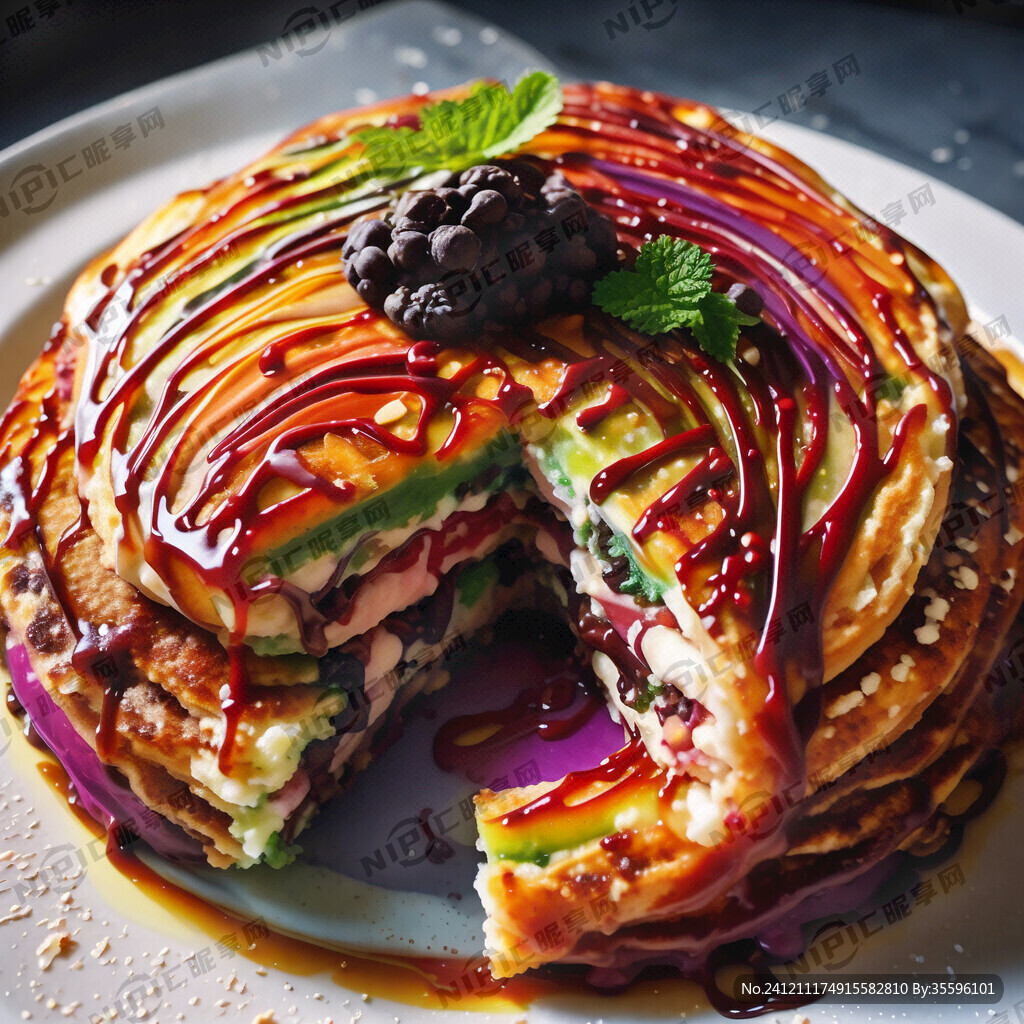 彩虹色煎饼 上面 放巧克力香蕉