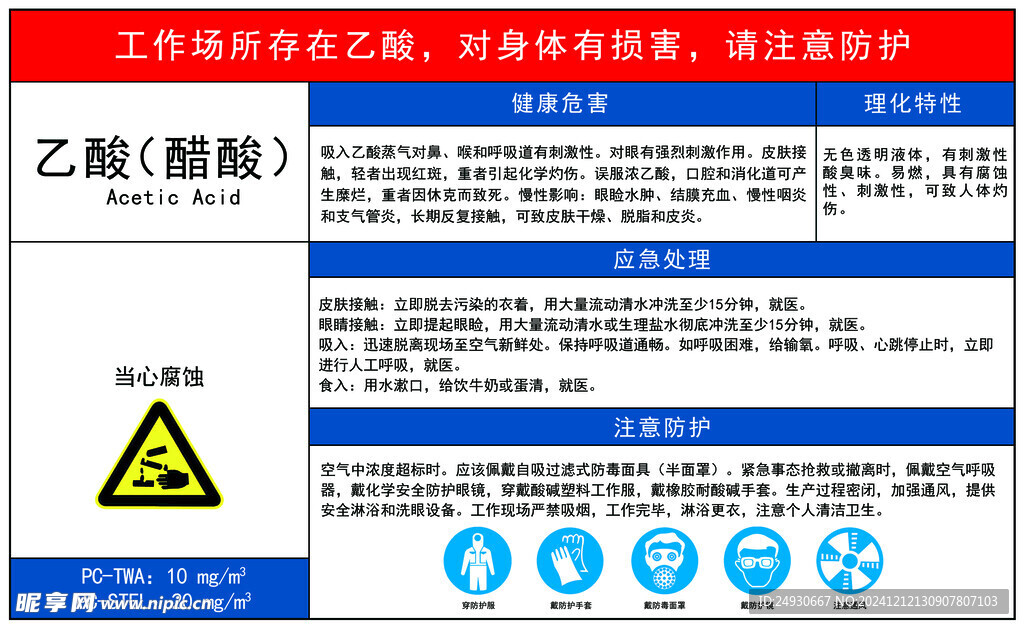 乙酸醋酸健康危害表格kt板