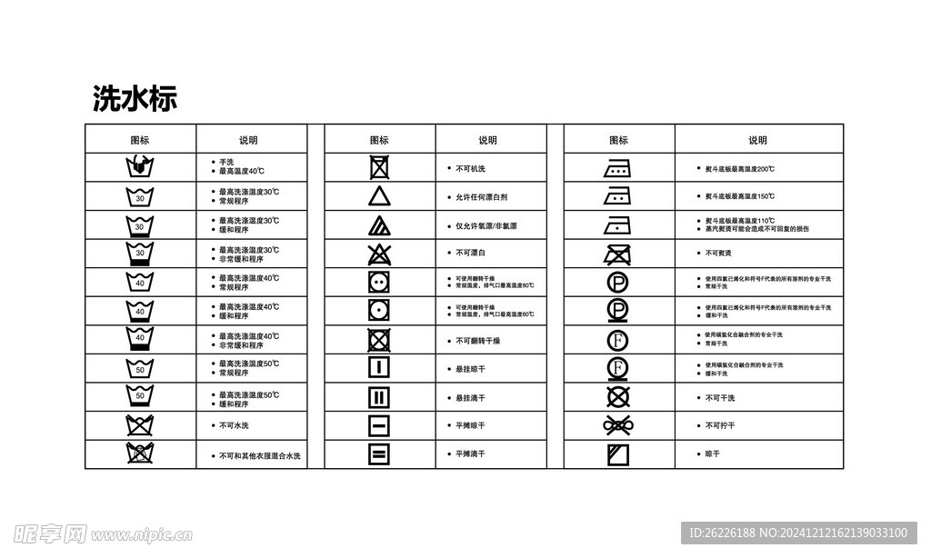 服装吊牌洗水标图案