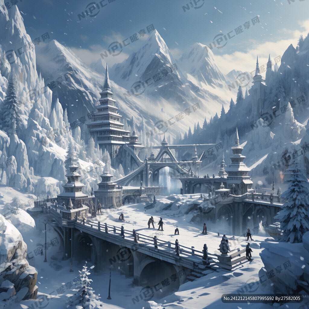 冰雪大世界 滑冰 寺庙 雪山