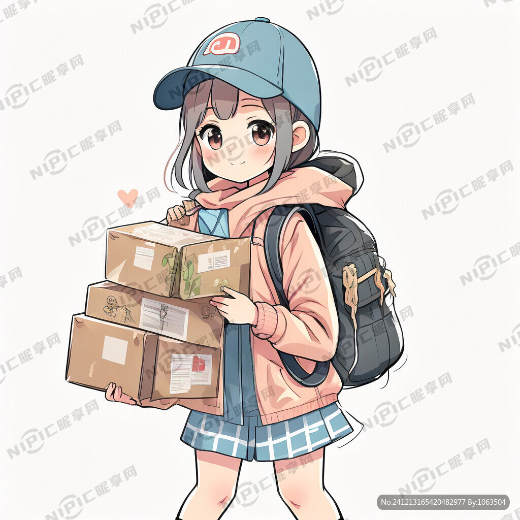 取快递 女孩 插画 可爱