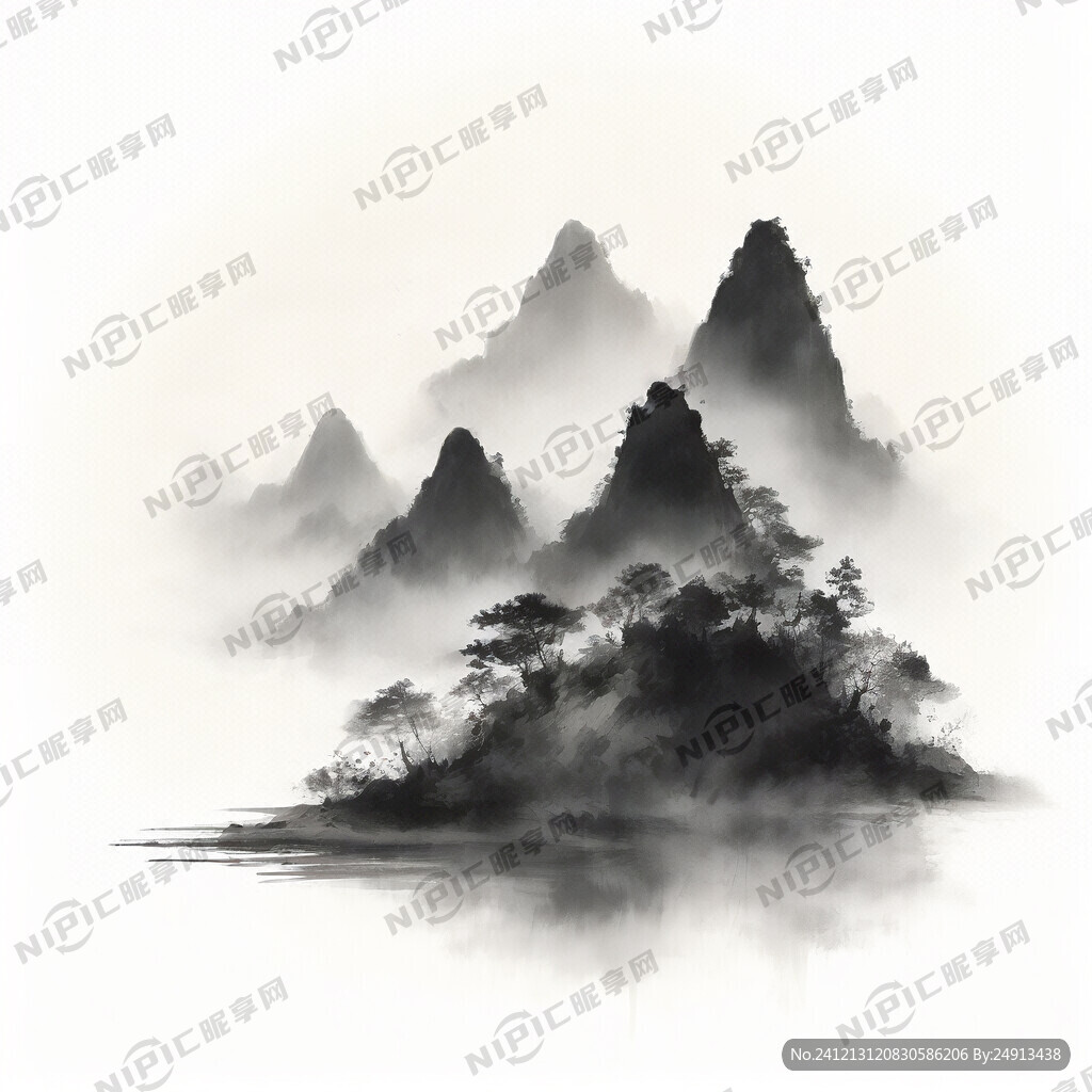 沧海 斜阳 新月 远山 中国风