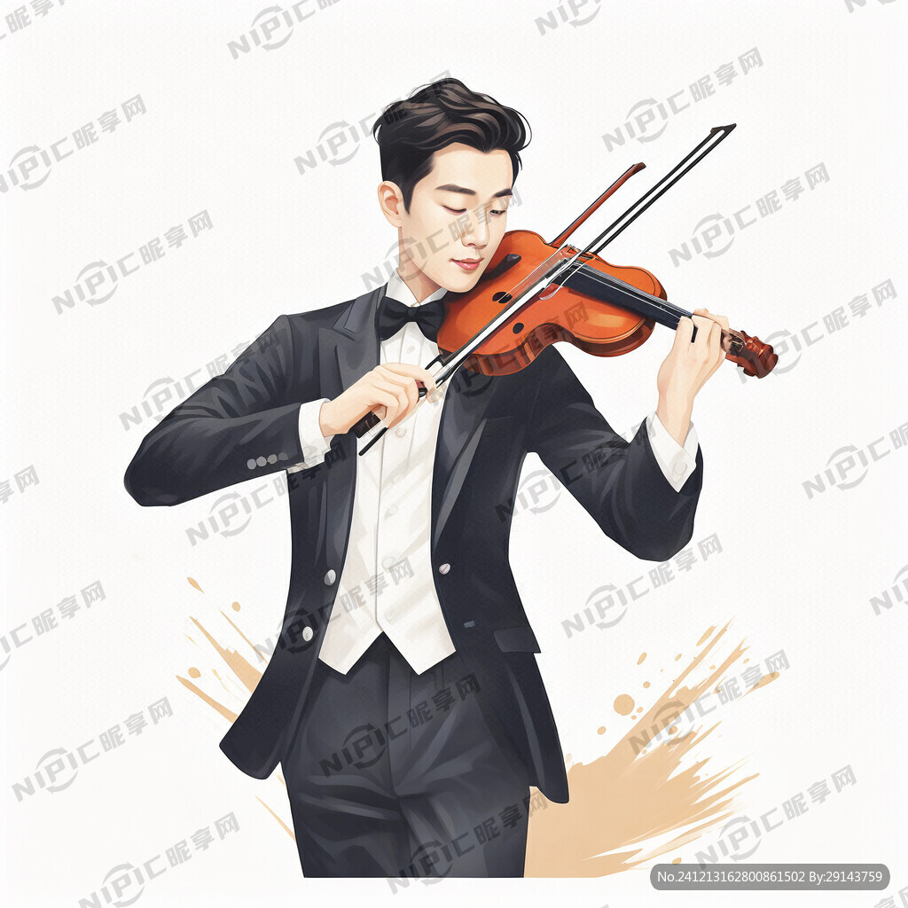 一个拉小提琴的男士 侧背面
