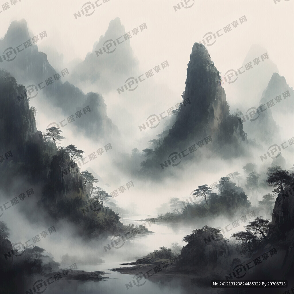 山谷 中国风 中国画 山水
