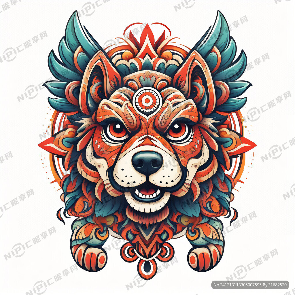 狗图腾 部落 图腾柱 插画