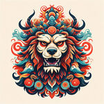 藏獒图腾，部落，图腾柱，插画，国潮风格，色彩鲜艳