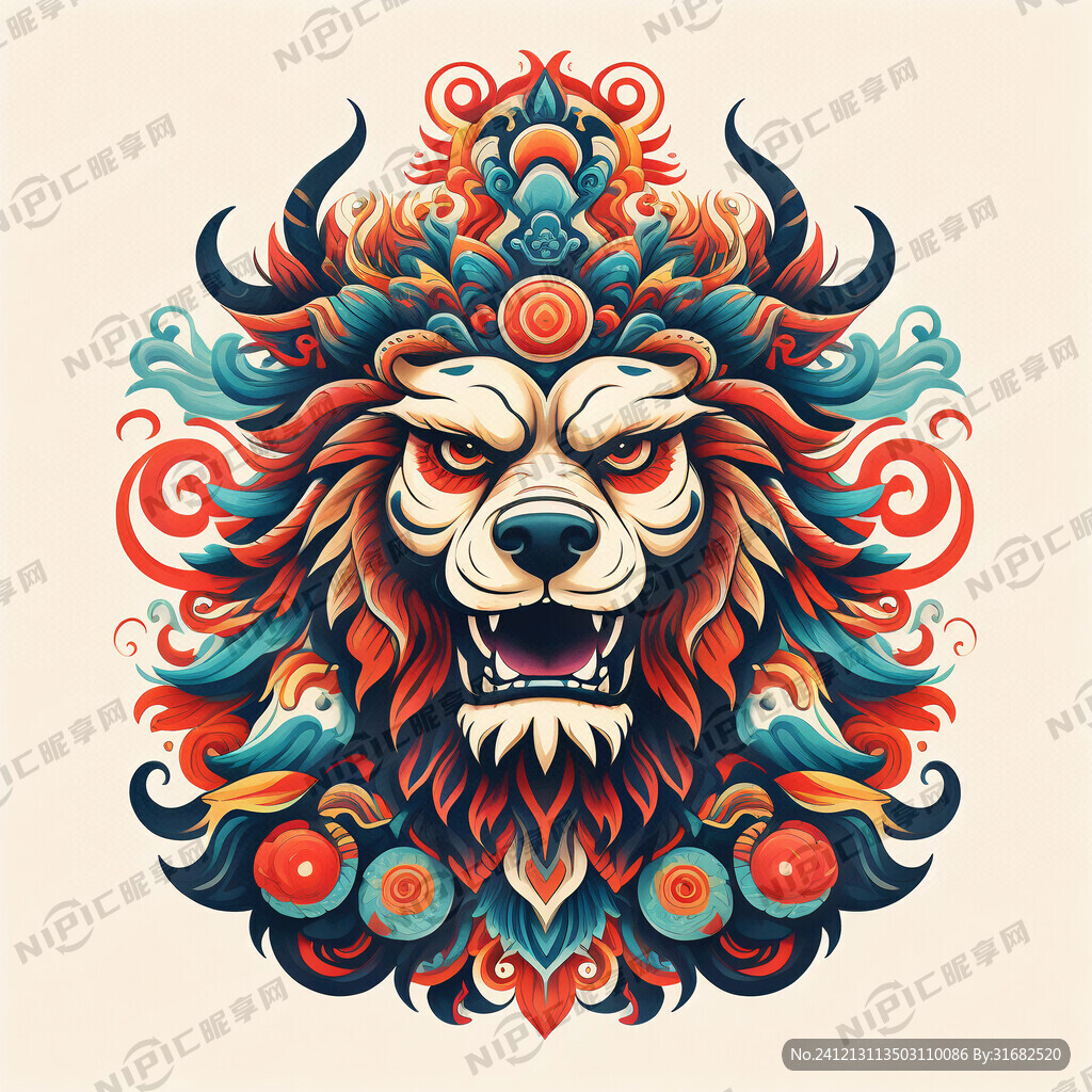 藏獒图腾 部落 图腾柱 插画