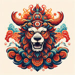 藏獒图腾，部落，图腾柱，插画，国潮风格，色彩鲜艳