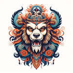 藏獒图腾，部落，图腾柱，插画，国潮风格，色彩鲜艳