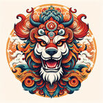 藏獒图腾，部落，图腾柱，插画，国潮风格，色彩鲜艳
