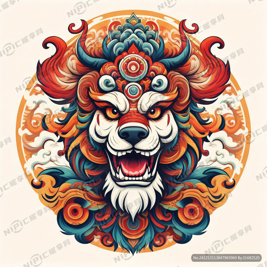 藏獒图腾 部落 图腾柱 插画