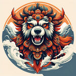 藏獒图腾，部落，图腾柱，插画，国潮风格，色彩鲜艳