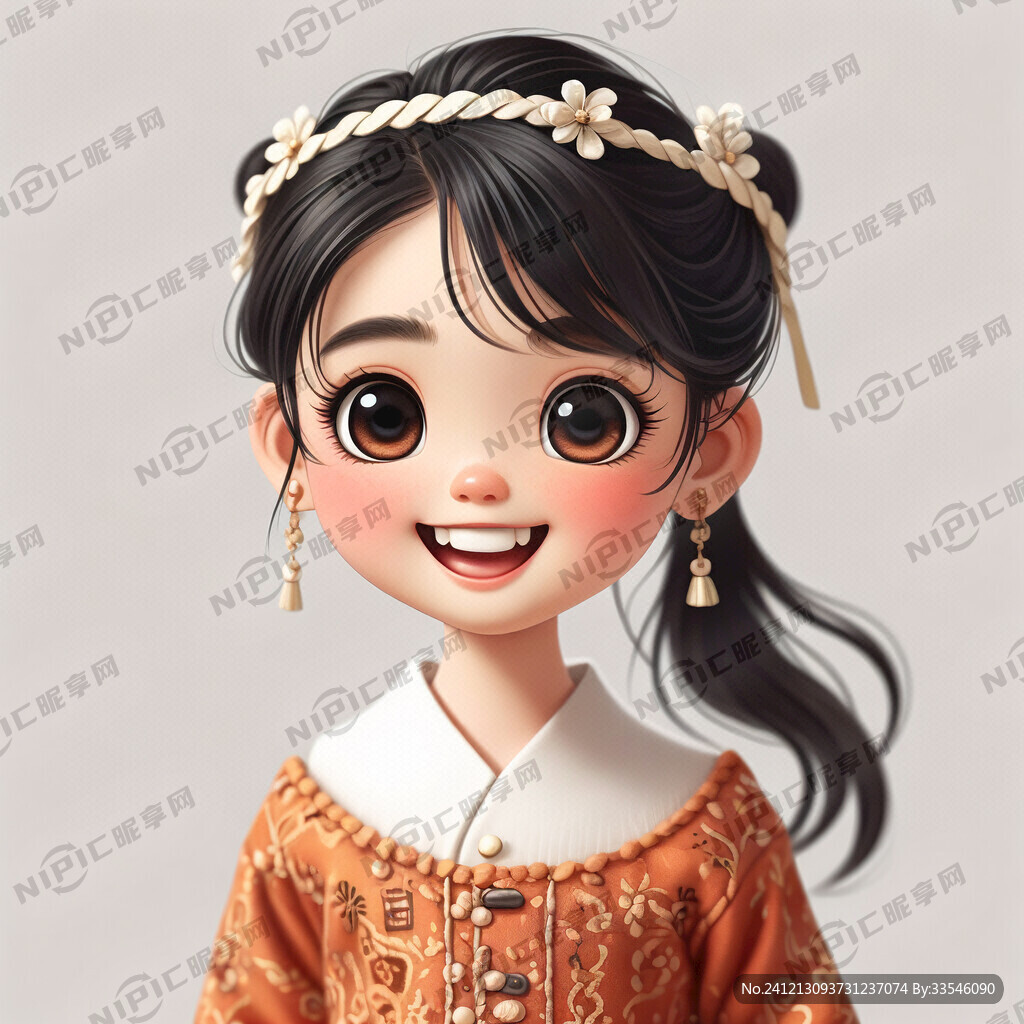 扎丸子头 有笑容的