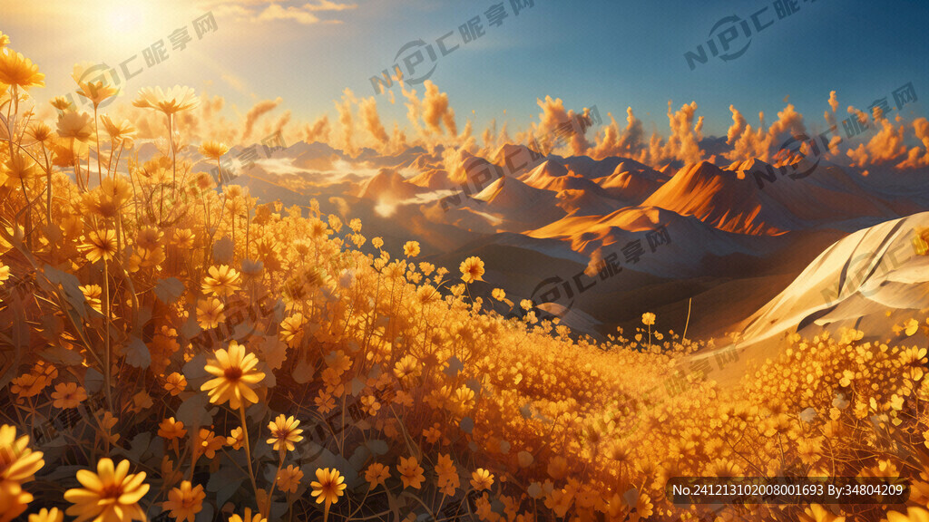 金黄色的纯色背景 左上方有日出