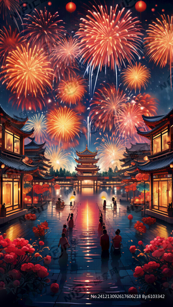跨年夜色彩艳丽的 烟花