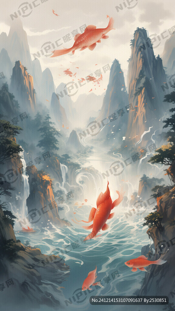山水背景 鱼跃龙门