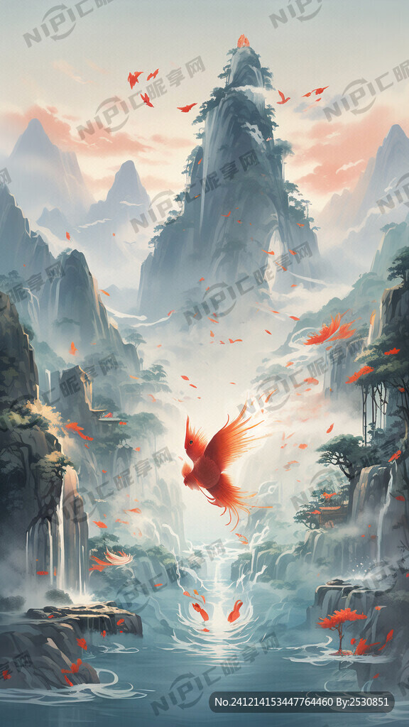 山水背景 鱼跃龙门