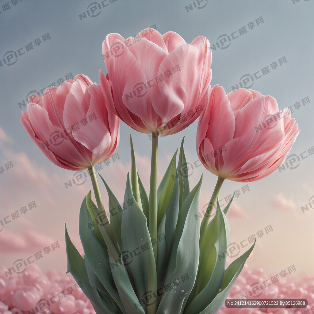 三朵淡粉色的郁金香