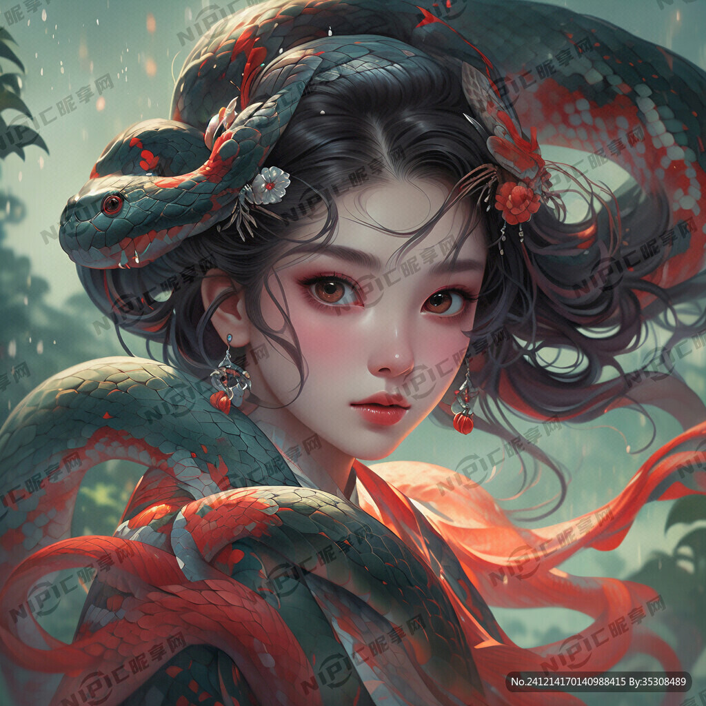 蛇化身的女孩 唯美 灵感艺术