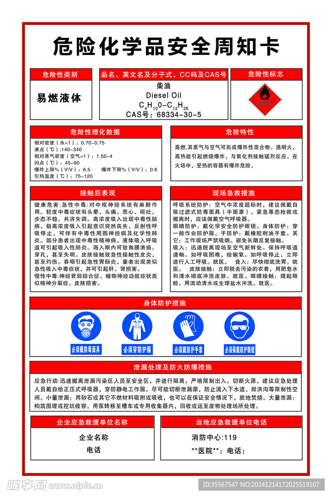 危险化学品安全周知卡柴油