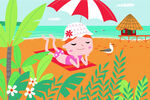 夏日海边游玩插画