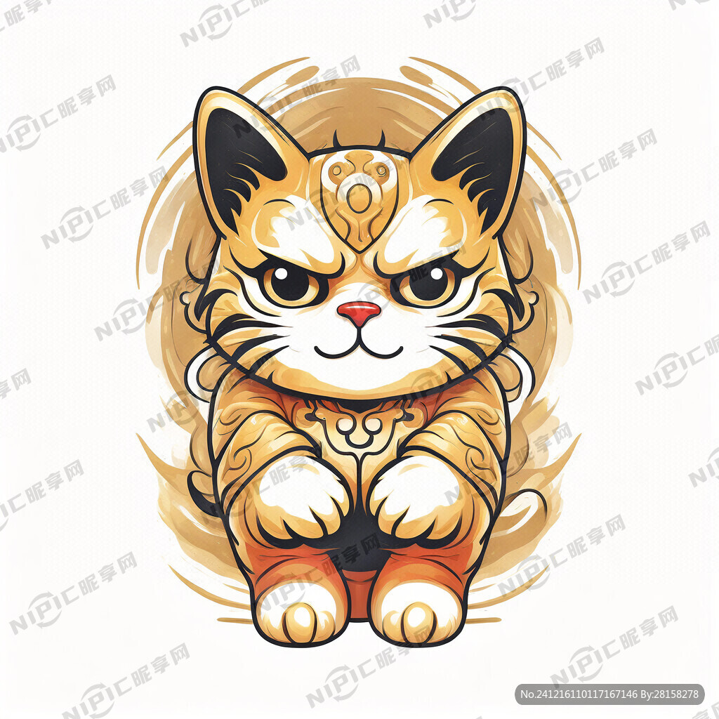 国风金色毛发招财猫 