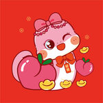 蛇宝宝祝福语卡通插画 水蜜桃