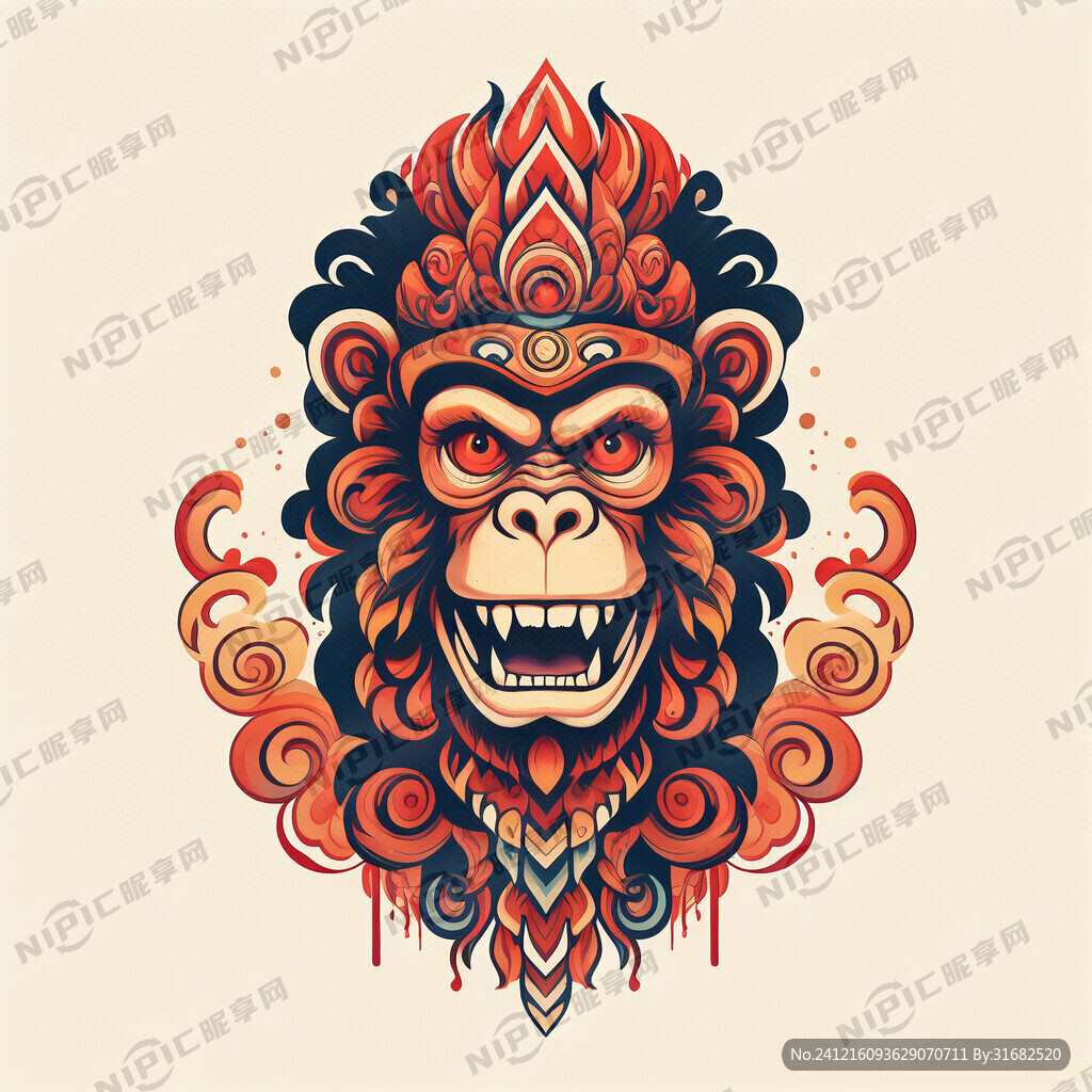 猴图腾 部落 图腾柱 插画