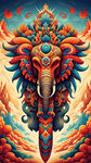 象图腾，鹰图腾，猴图腾，层叠，部落，图腾柱，插画，国潮风格，色彩鲜艳，满屏