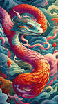 蛇，盘旋型，不交叉，国潮，国风，彩色