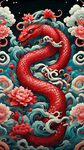 蛇，盘旋型，不交叉，国潮，国风，彩色