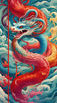 蛇，盘旋型，不交叉，国潮，国风，彩色