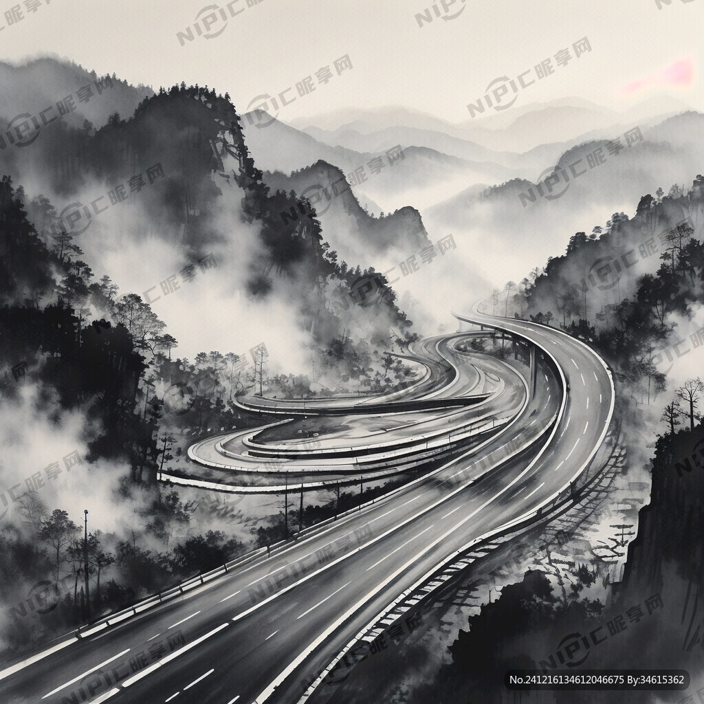 高速公路 水墨画