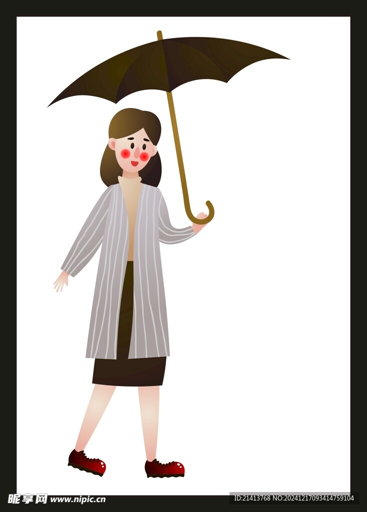 手绘打伞女孩 