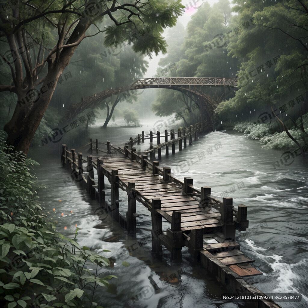 洪水  正面木桥