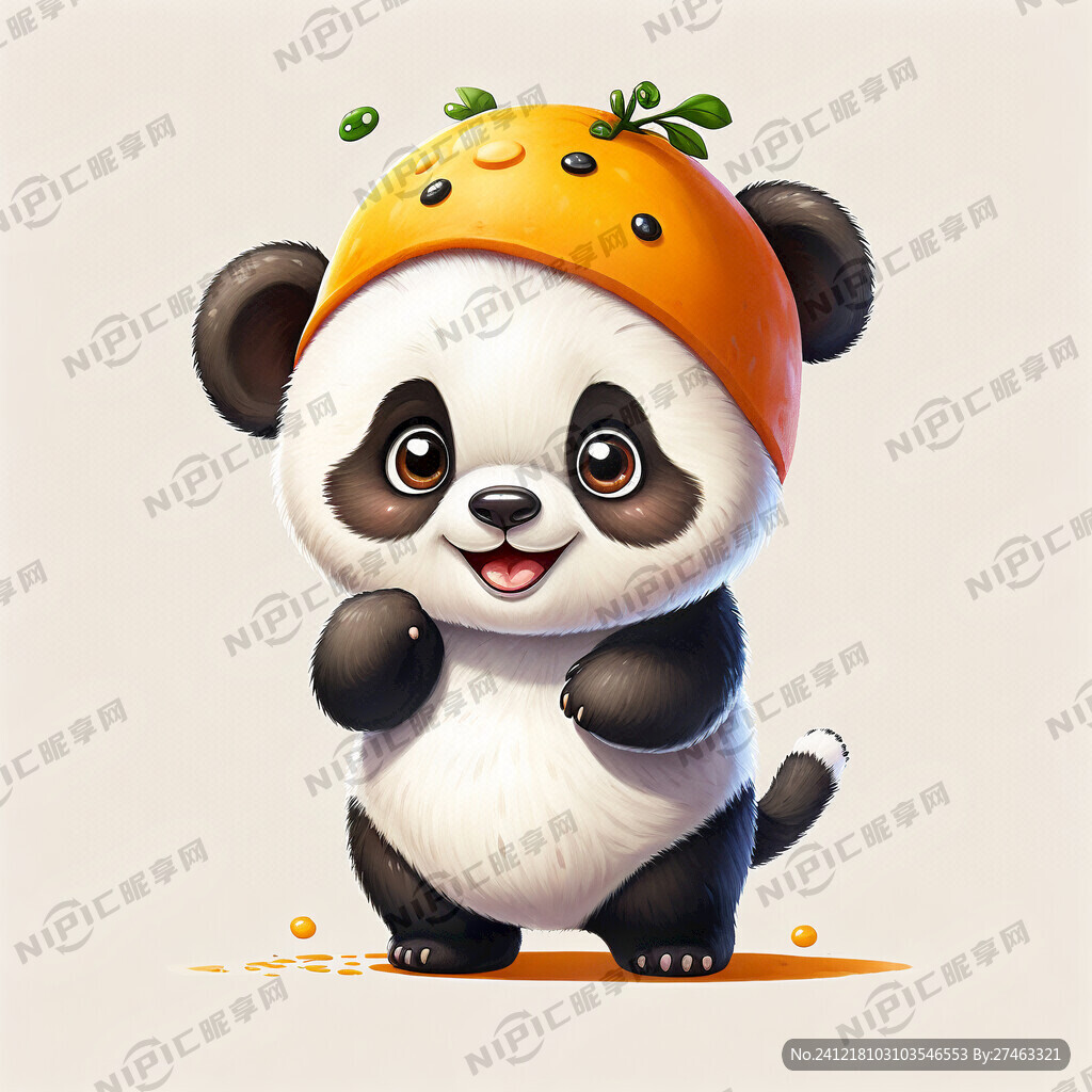 卡通可爱熊猫 头戴狮子头