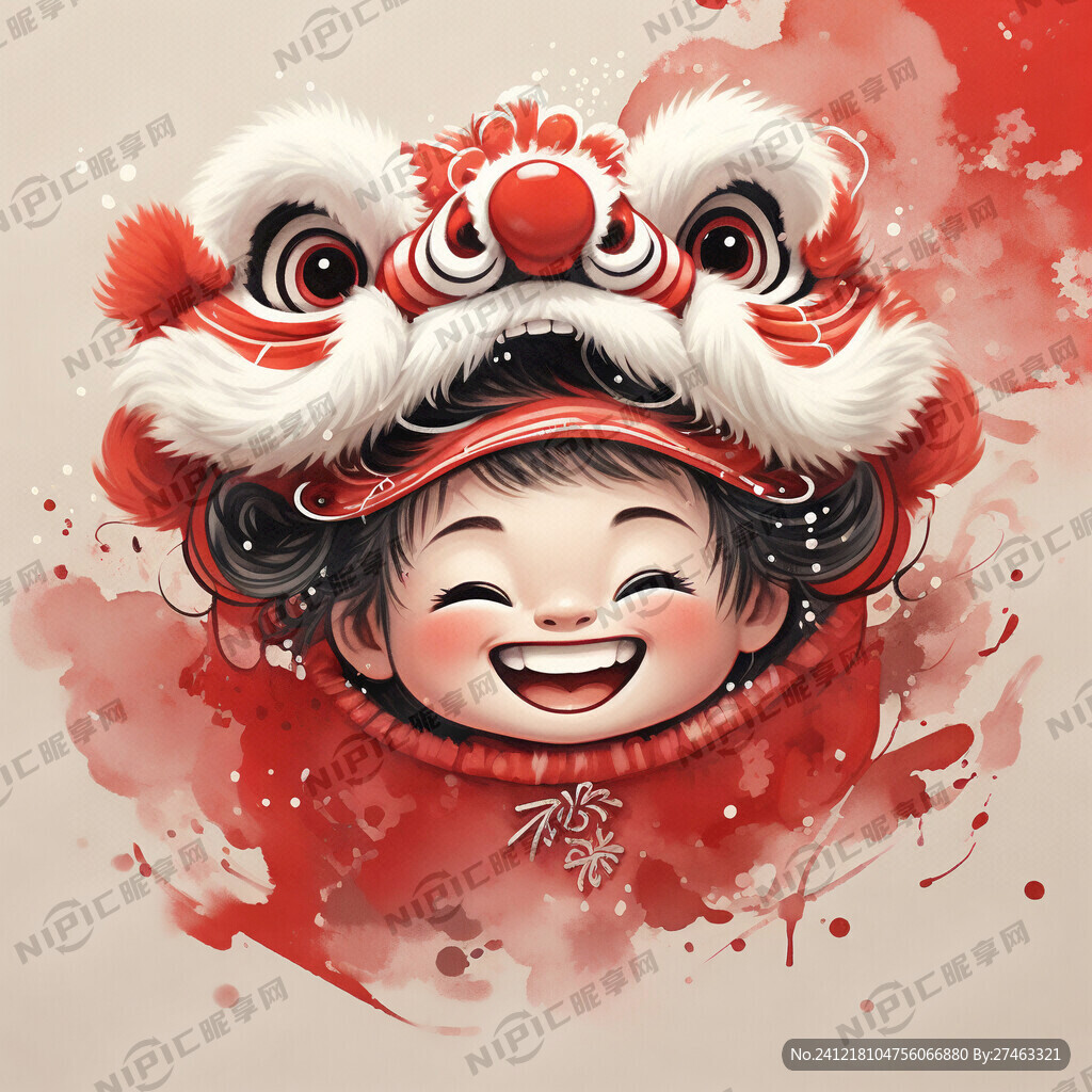 微笑 可爱 脸粉嘟嘟 舞狮