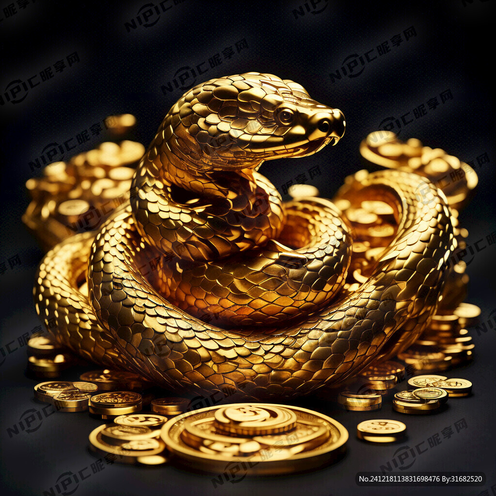 小金蛇 招财 黄金 摆件 元宝